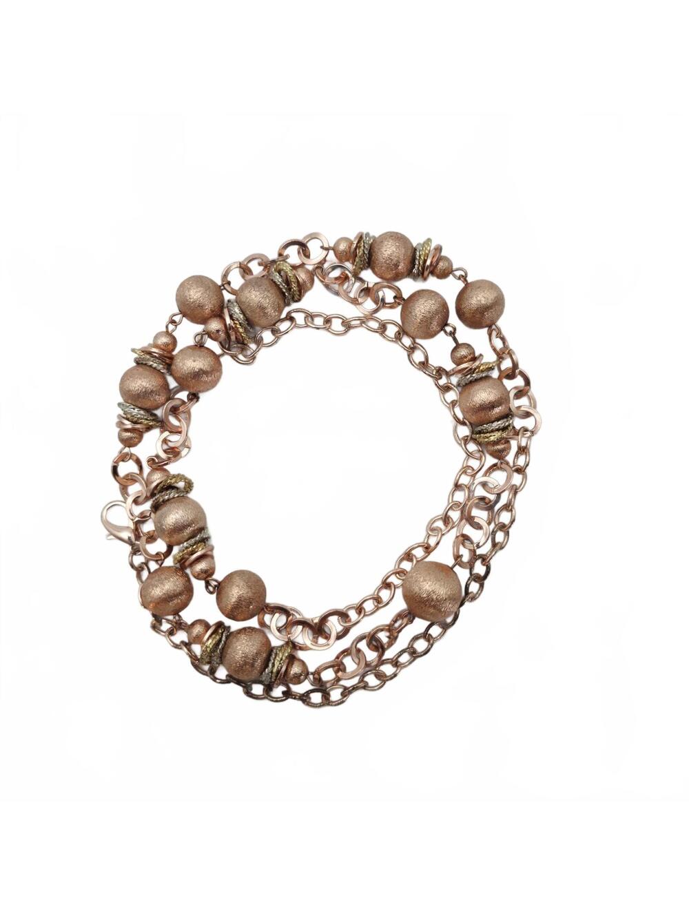 Rose & Copper-colored Beaded Necklace 34"